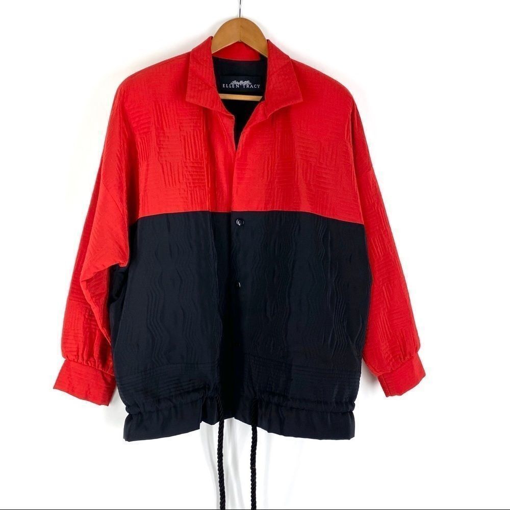 Amazing Vintage Ellen Tracy 100% Silk Jacket Shoulder Pads Pockets Button Close - Picture 5 of 9